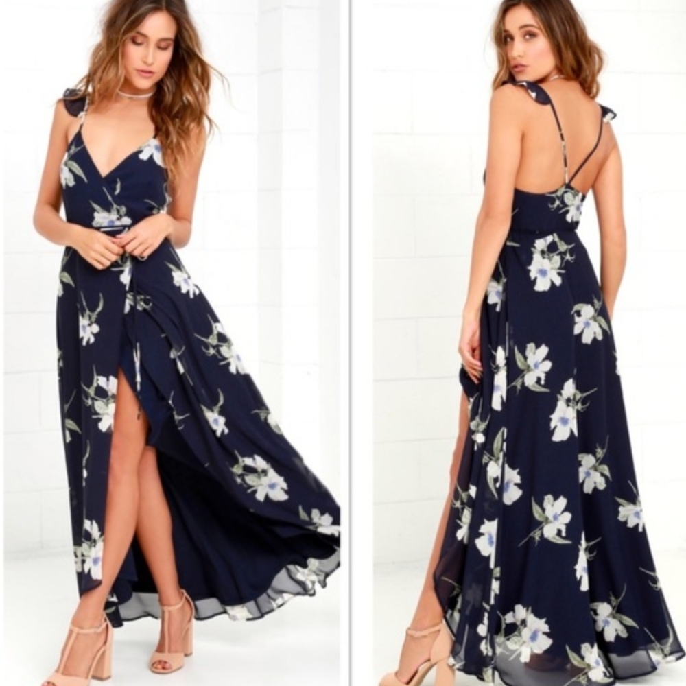 Lulu's  Floral Print High-Low Wrap Maxi Dress